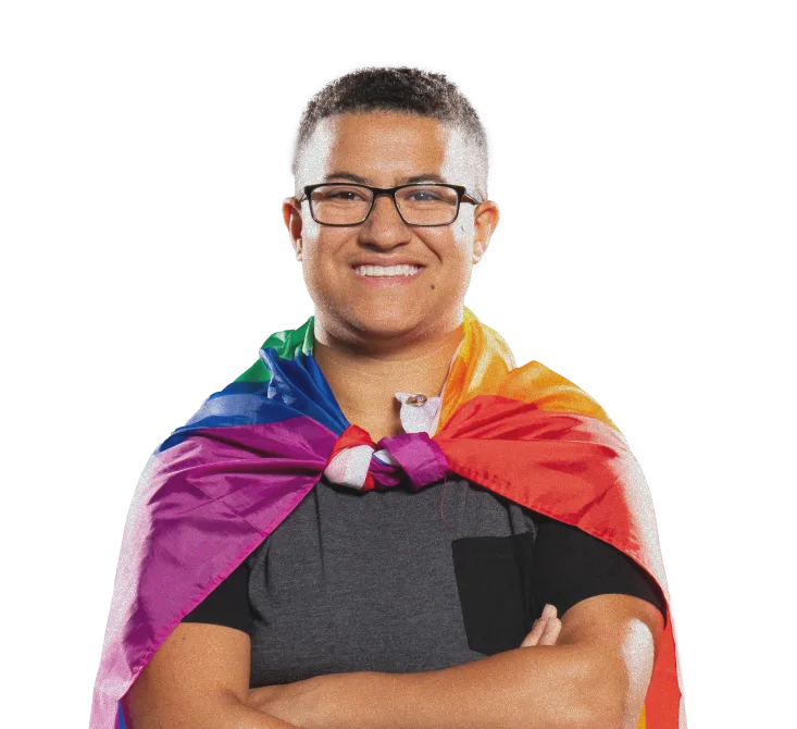 Student with LGBT flag
